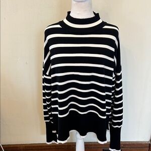 Rachel Zoe Black and White Striped Mock neck Sweater Size XL EUC